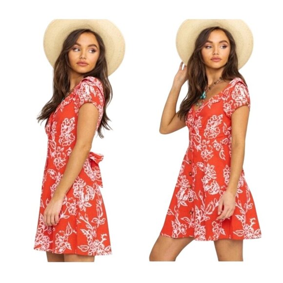 Free People  Women’s Size 10 A Thing Called Love Linen Blend Mini Dress Red - Picture 2 of 16